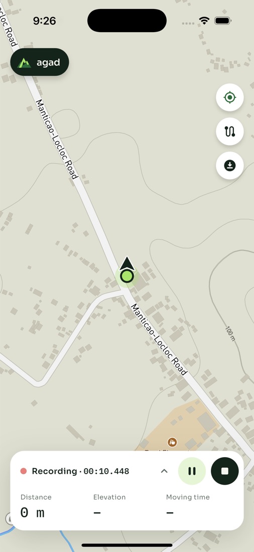 Recording a trail on the map with live distance, elevation and moving time